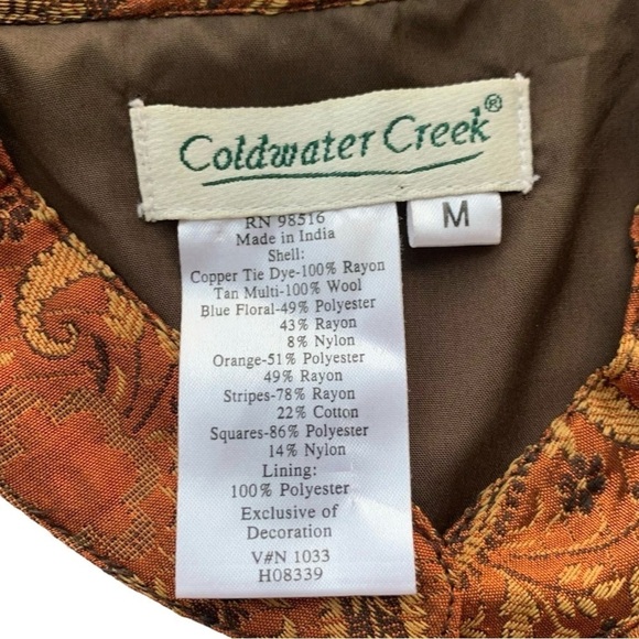 Coldwater Creek Patchwork Tapestry Velvet Buttoned Jacket Brown Teal Size M - Picture 6 of 7
